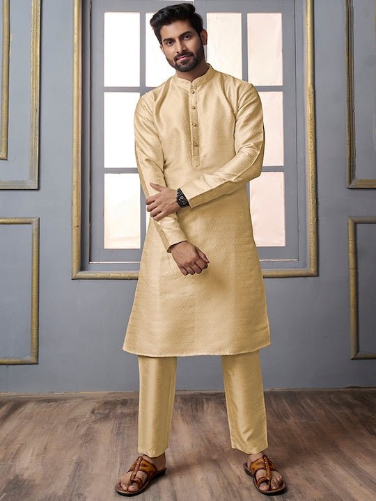 Woven Design Regular Kurta With Trousers - Inddus.com