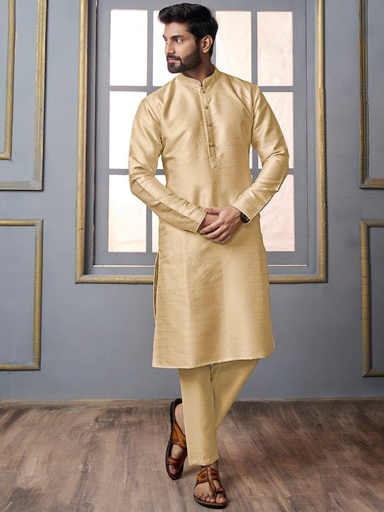 Woven Design Regular Kurta With Trousers - Inddus.com