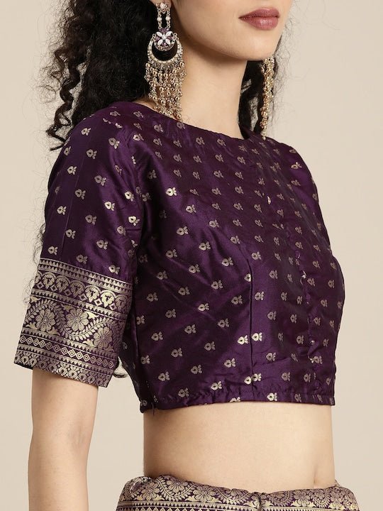 Woven Purple Silk Blend Banarasi Saree - Inddus.com