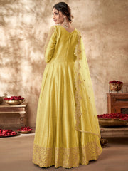 Yellow Art Silk Festive Wear Anarkali Suit - Inddus.com