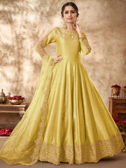 Yellow Art Silk Festive Wear Anarkali Suit - Inddus.com