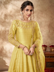 Yellow Art Silk Festive Wear Anarkali Suit - Inddus.com