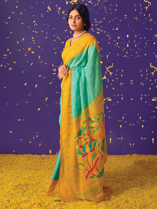 Yellow Brasso Embroidered Saree - Inddus.com