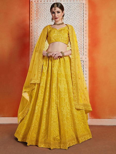Art Silk Lehenga Choli in Yellow | Designer lehenga choli, Silk lehenga, Lehenga  choli online