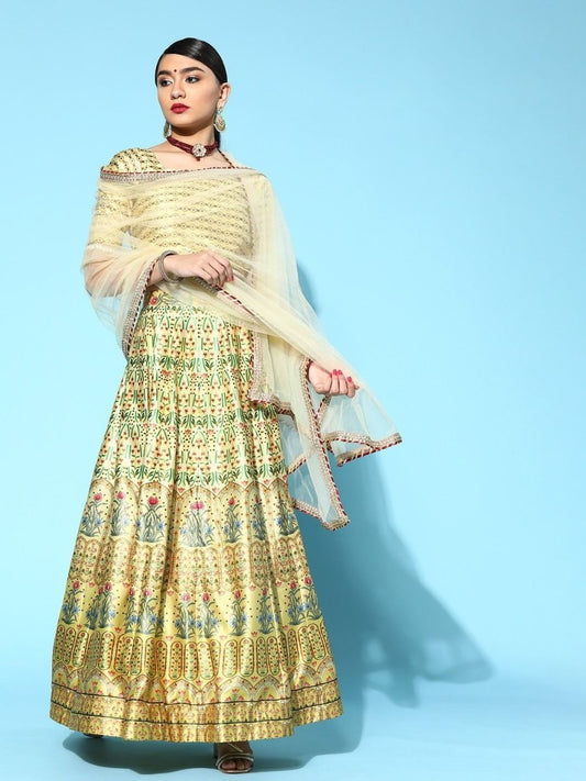 Yellow Digital Print Lehenga with Dupatta and Blouse - Inddus.com