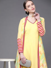 Yellow Georgette Embroidered Gown with Jacket - Inddus.com