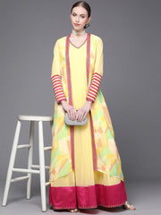 Yellow Georgette Embroidered Gown with Jacket - Inddus.com