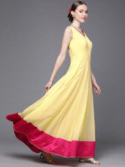 Yellow Georgette Embroidered Gown with Jacket - Inddus.com