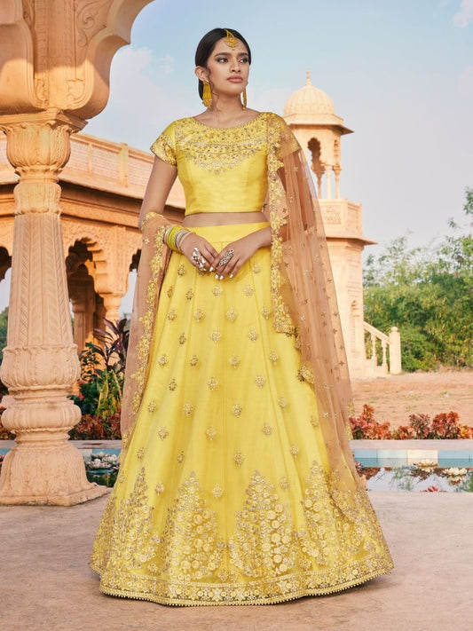 Yellow Net Designer Lehenga Choli - Inddus.com