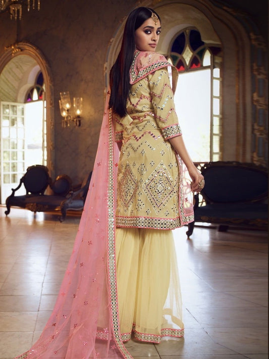 Yellow Organza Partywear Sharara Suit - inddus-us