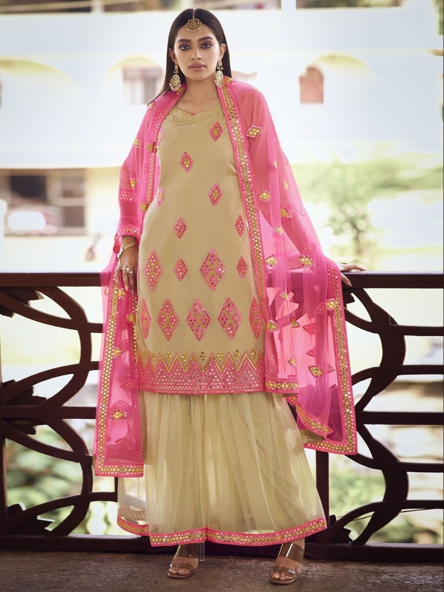 Yellow Organza Partywear Sharara Suit - inddus-us