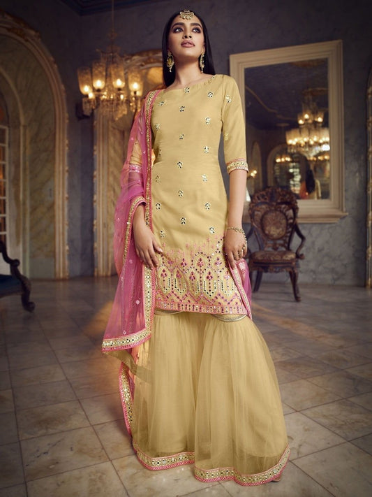 Yellow Organza Partywear Sharara Suit - inddus-us