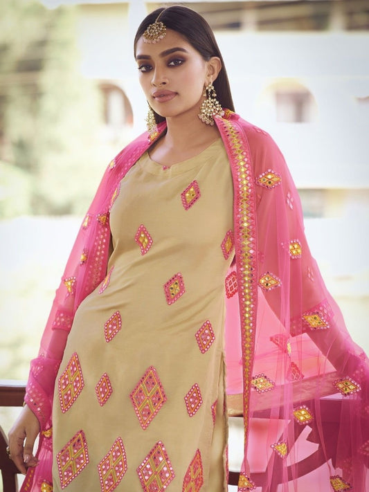 Yellow Organza Partywear Sharara Suit - inddus-us