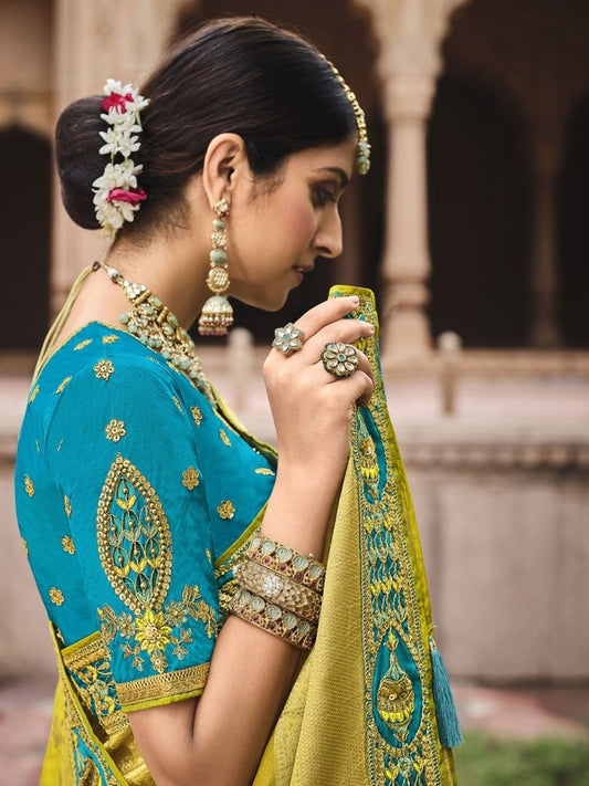 Yellow Silk Woven Saree - inddus-us