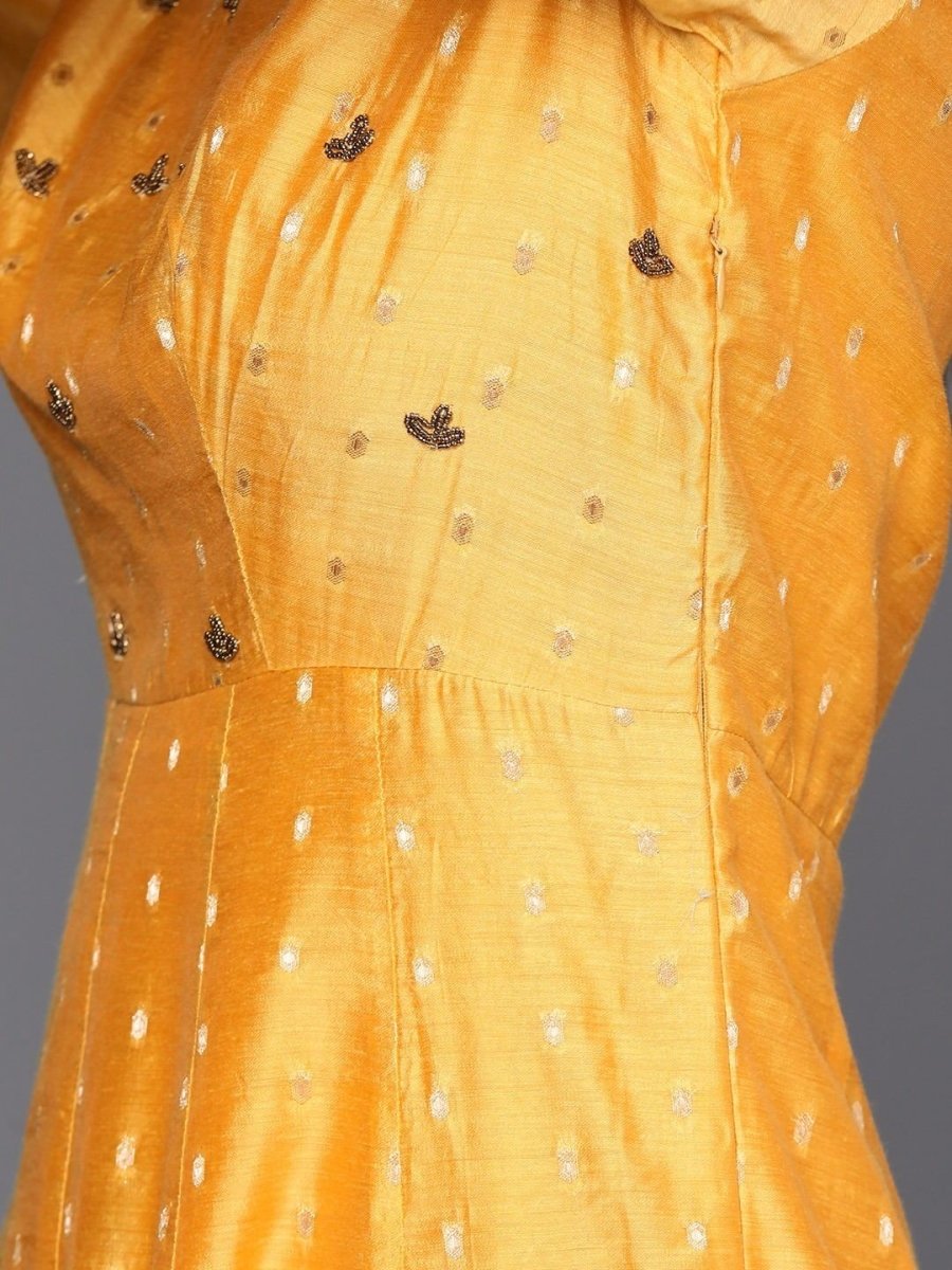 Yellow Yoke Embroidered Kurta with Printed Dupatta - Inddus.com