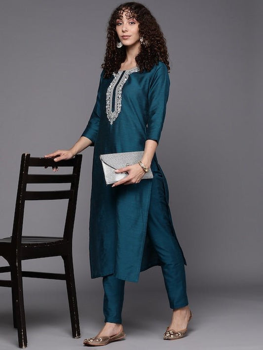 Yoke Design Kurta with Trousers - Inddus.com