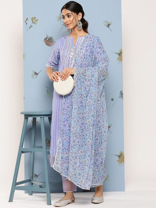 Yoke Design Regular Gotta Patti Kurta With Trousers & Dupatta - Inddus.com