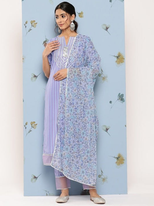 Yoke Design Regular Gotta Patti Kurta With Trousers & Dupatta - Inddus.com