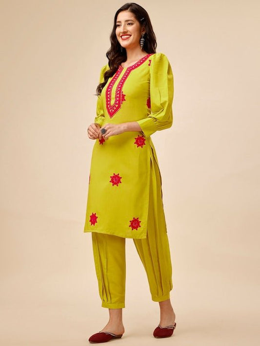 Yoke Design Regular Kurta with Dhoti Pants - Inddus.com