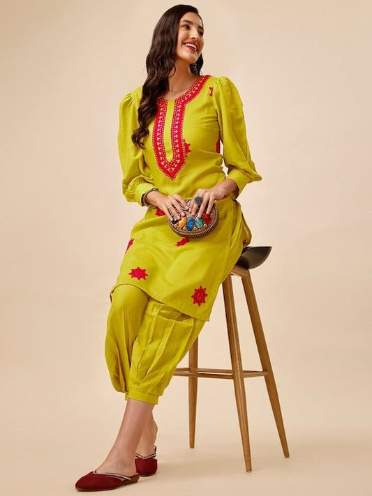 Yoke Design Regular Kurta with Dhoti Pants - Inddus.com