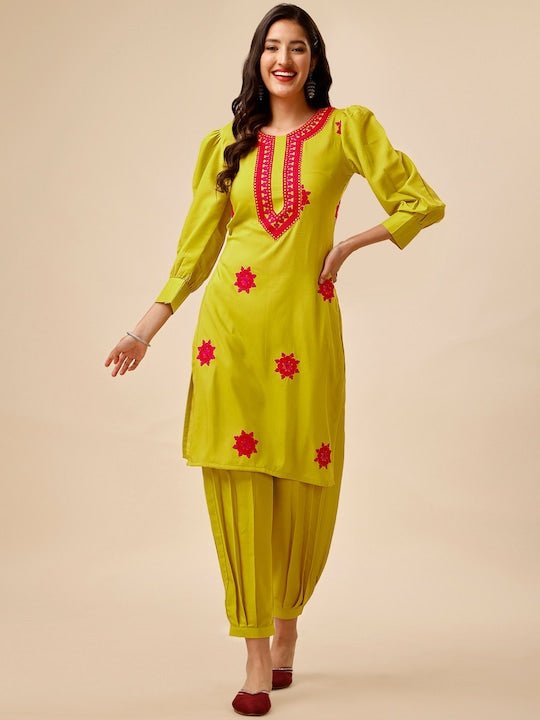 Yoke Design Regular Kurta with Dhoti Pants - Inddus.com