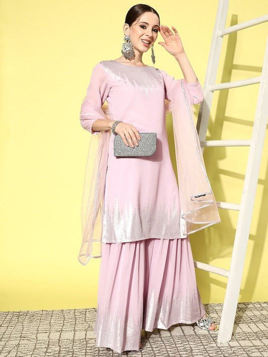 Yoke Design Regular Sequinned Kurta with Sharara & With Dupatta - Inddus.com