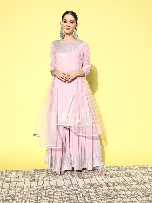 Yoke Design Regular Sequinned Kurta with Sharara & With Dupatta - Inddus.com